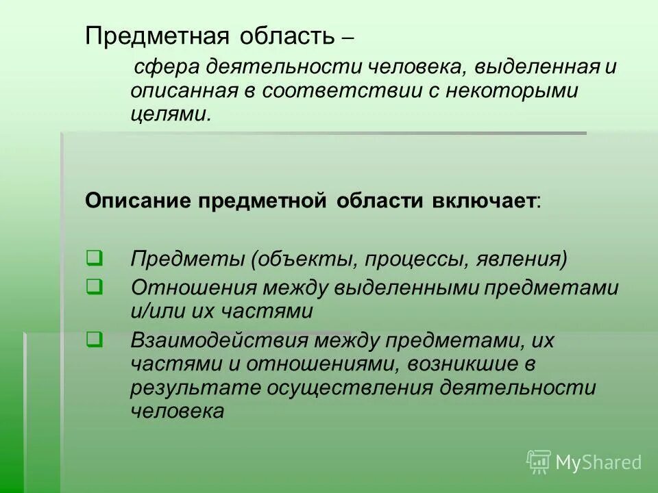 Предметные области деятельности