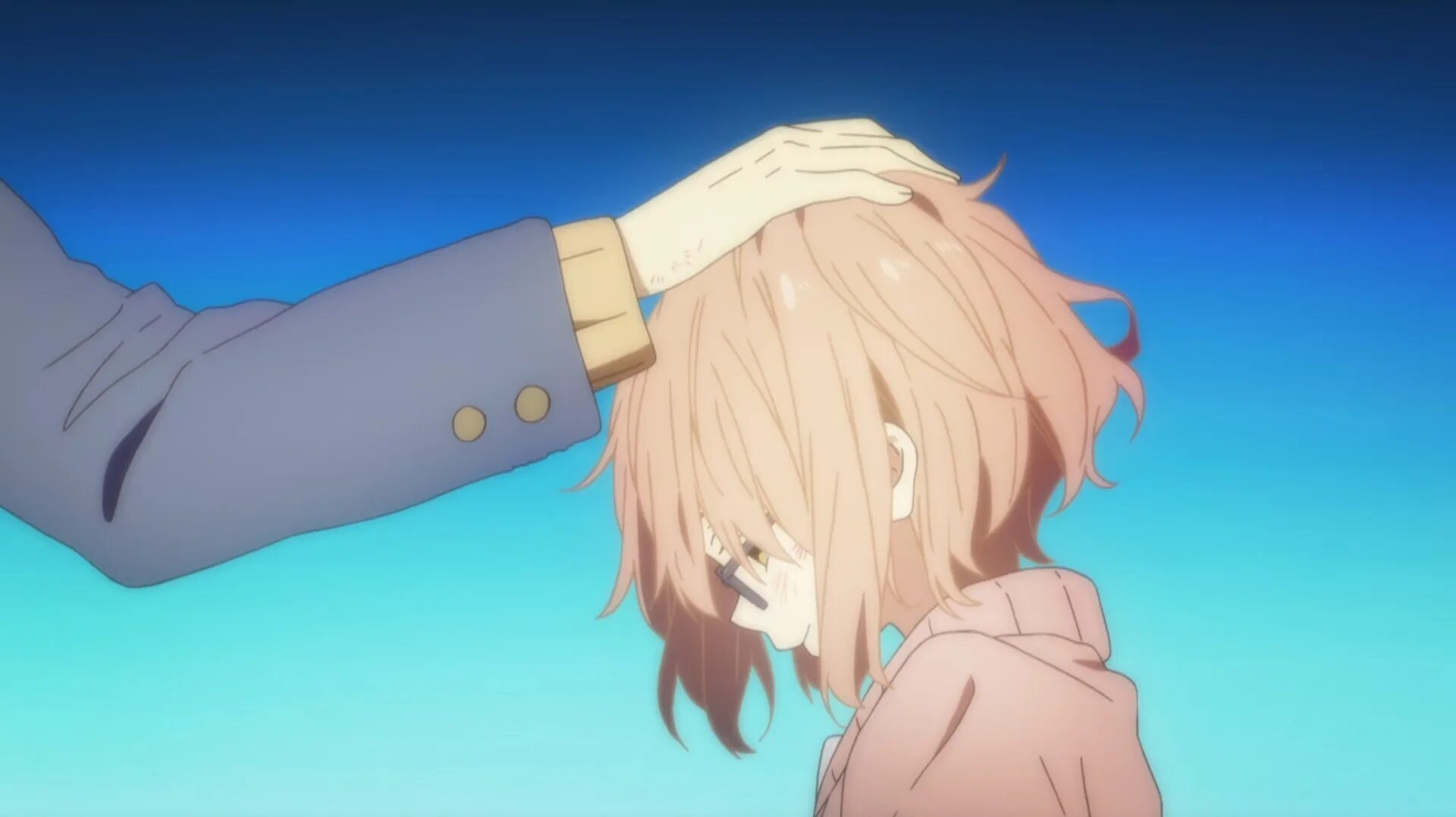 Парень гладит девушку по голове. Kuriyama mirai. погладить по голове. поглаживание по голове арт.