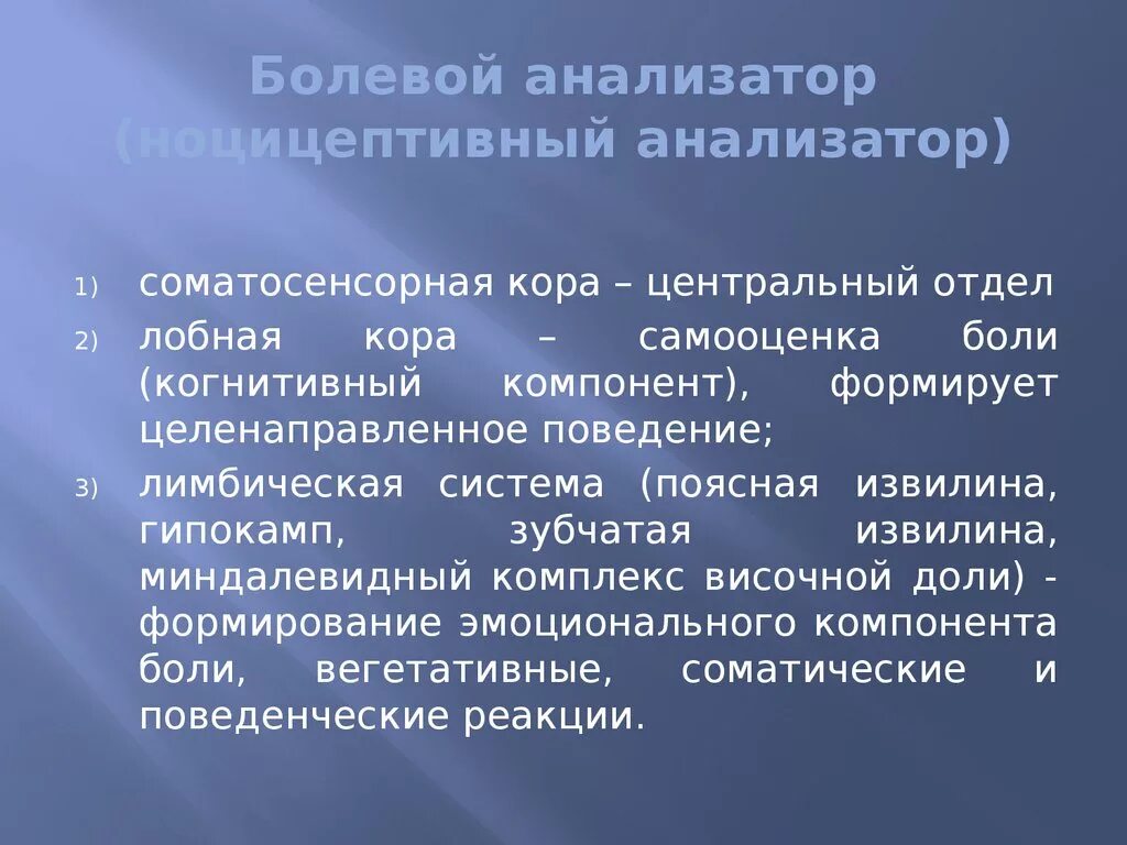 Компоненты боли структуры цнс. Компоненты боли структуры цнс