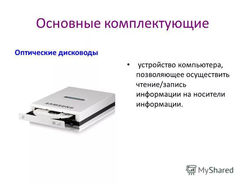 Периферийные устройства дисковод. Презентация на тему комплектующие компьютера. устройство оптического дисковода. внутренние устройства компьютера дисковод. дисководы назначение в информатике.