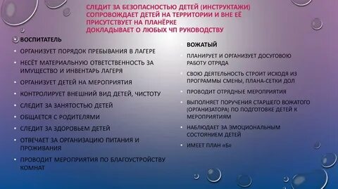 Обязанности старшего воспитателя
