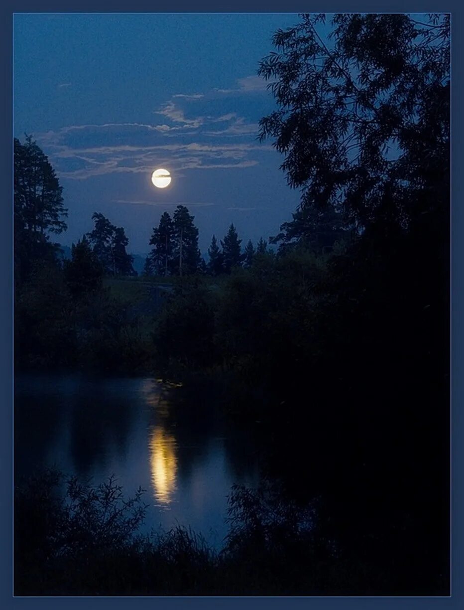 Летняя ночь. Луна над озером. Ночной пейзаж. Красивые ночные пейзажи. Ю в поздним вечером