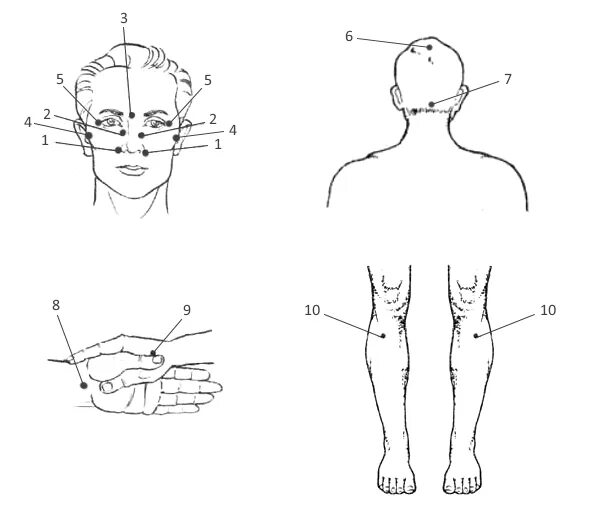 Массаж при орви. Акупрессура точечный массаж акупунктура. Точечный массаж при вазомоторном рините. Точки акупунктуры при аллергическом рините. Точечный массаж (точки Жень-Чжун. Чэн-Цзян)..