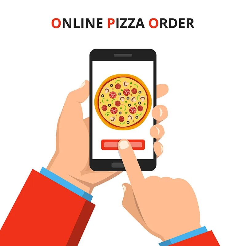 Fast order. Пицца в смартфоне. Монитор с пиццей. Телефон в руке с пиццей. Рука с пиццей рисунок.
