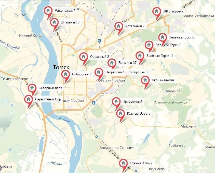 Томск 1 карта. Мкр Радонежский Томск. Микрорайоны Томска на карте. Микрорайоны Томска на карте города. Микрорайон Радонежский Томск на карте.