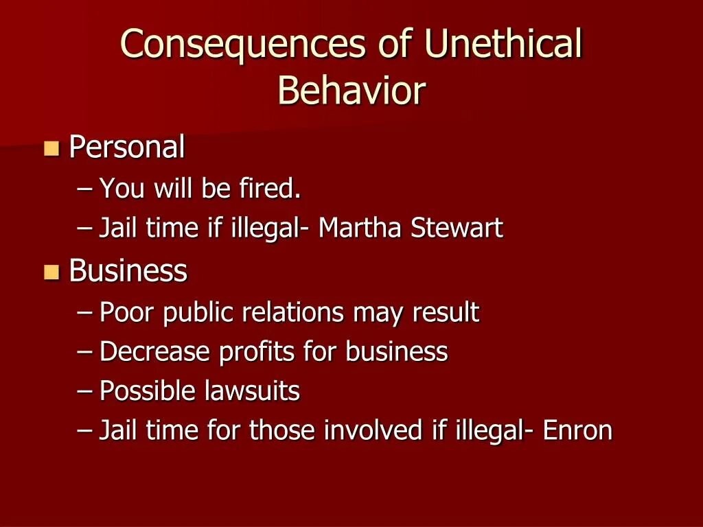 The consequence of which are. Unethical behavior consequences. reasons for unethical behavior.