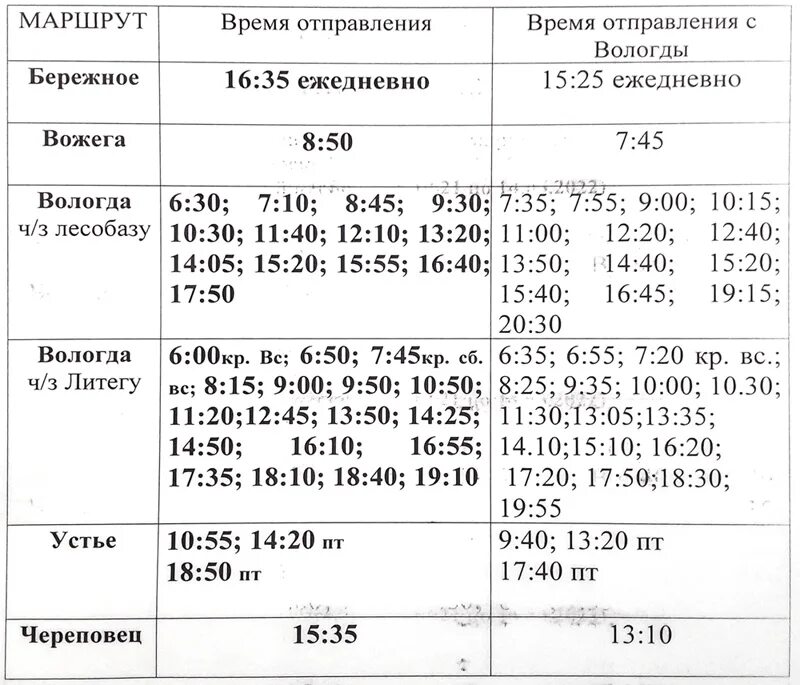 Расписание 48 автобуса вологда