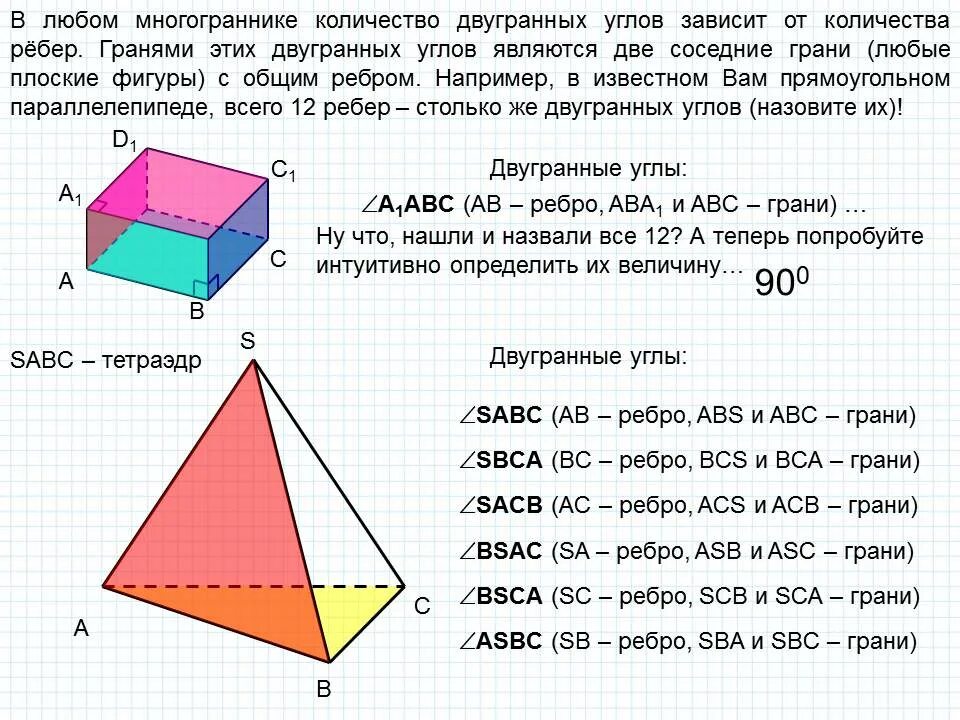 Тетраэдр сколько углов. Двугранный угол в тетраэдре. Сколько двугранных углов имеет тетраэдр. Количество двугранных углов тетраэдра. Двугранные углы многогранника.