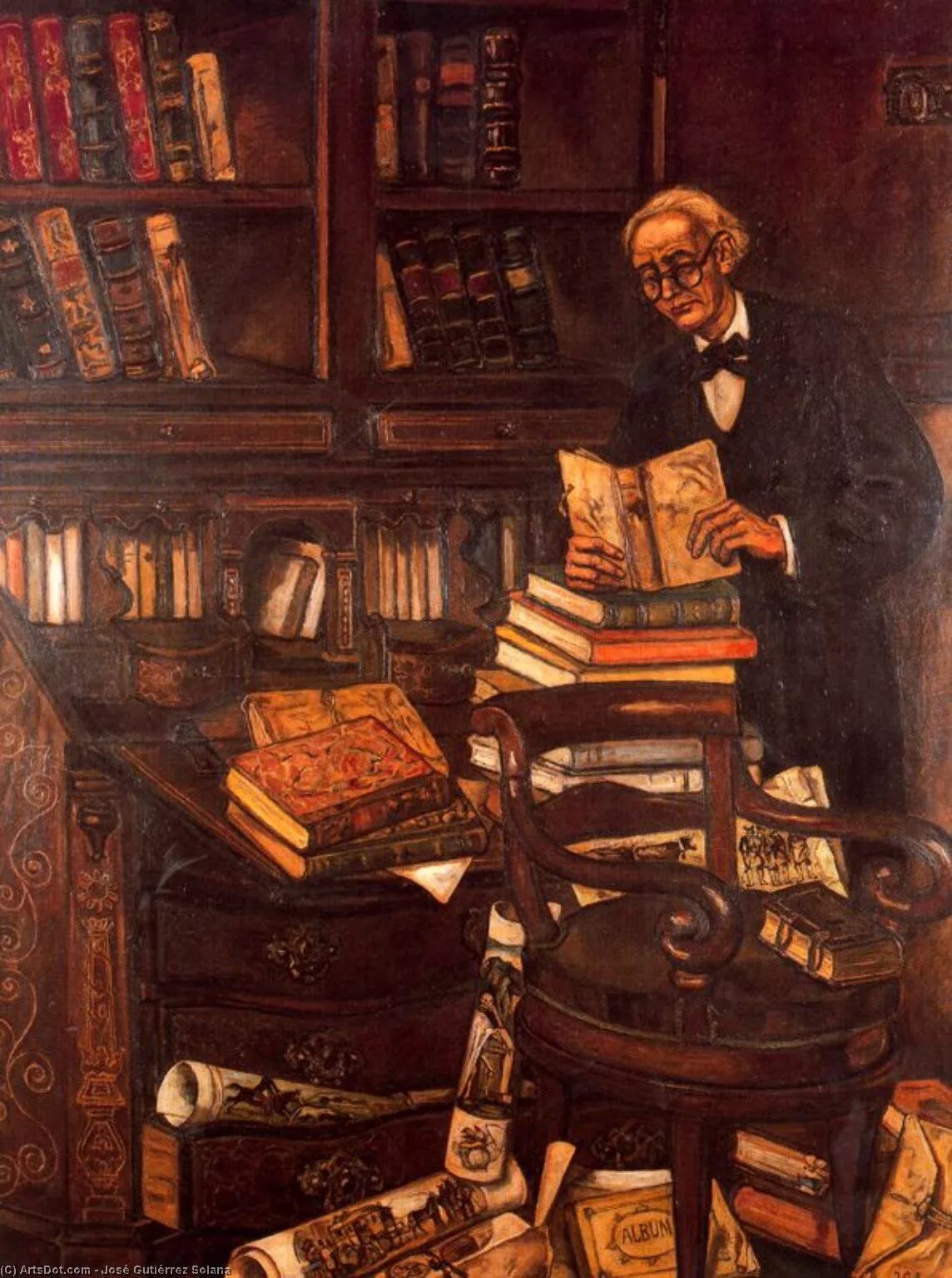 Хосе Гутьеррес Солана библиофил. Библиотека картина художника 19 век.