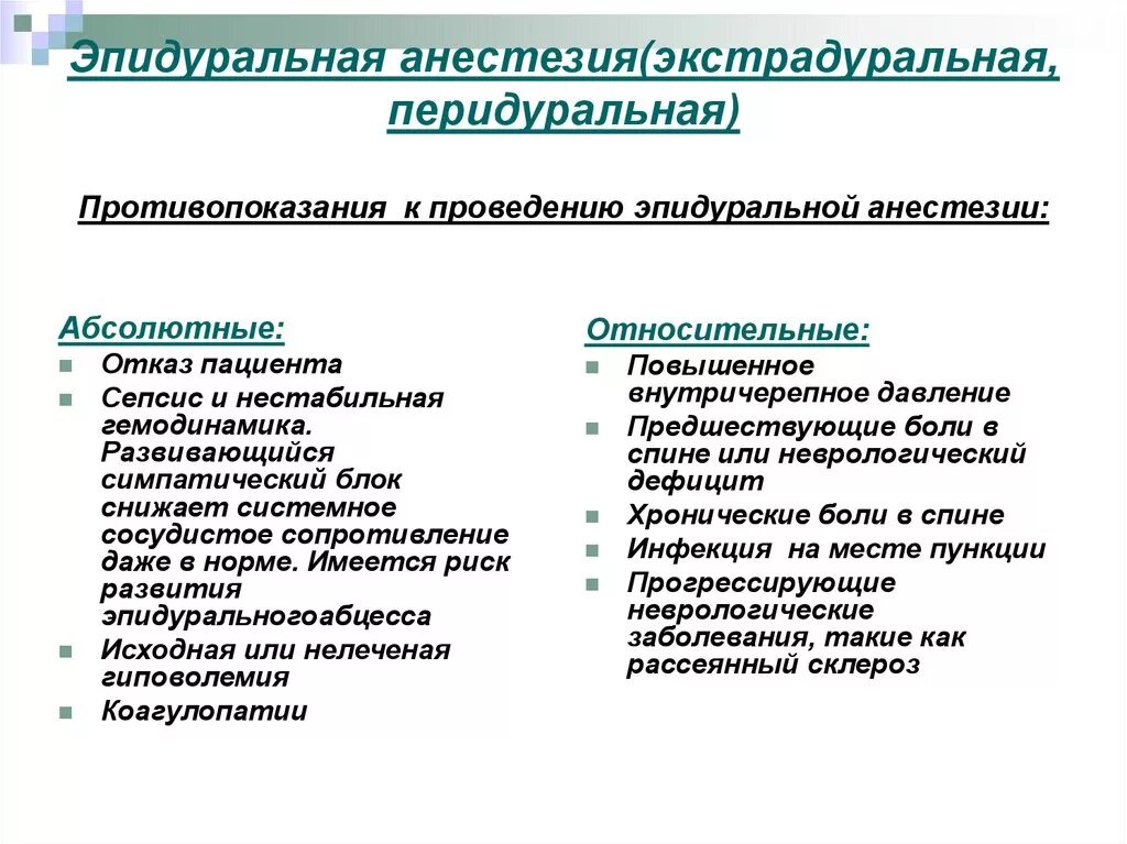 Последствия после наркоза общего. Осложнения эпидуральной анестезии. Эпидуральная анестезия противопоказания абсолютные. Относительные противопоказания к эпидуральной анестезии. Эпидуральная анестезия показания и осложнения.