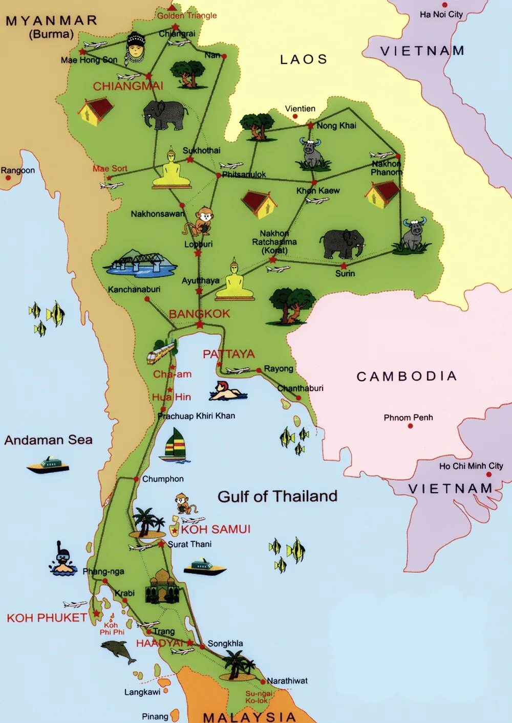 Туристическая карта Тайланда. Достопримечательности Тайланда на карте. Карта Тайланда на русском языке с островами. Самуи Таиланд на карте. Карта городов таиланда