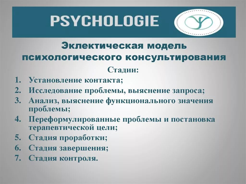 Модели психологического консультирования. Эклектическая структура психологического консультирования. Перечислите этапы психологического консультирования. Модели консультирования в психологии.