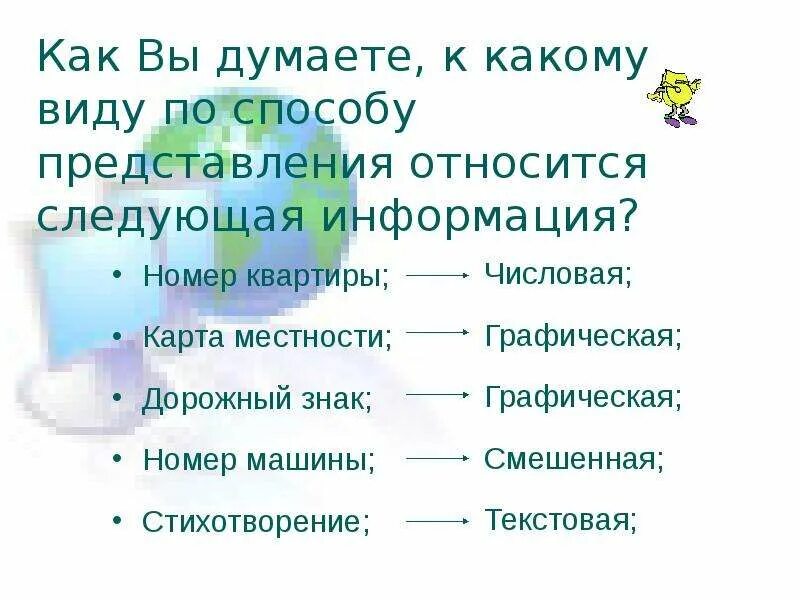 Представление информации в виде презентации. Виды информации по способу представления 3 класс.