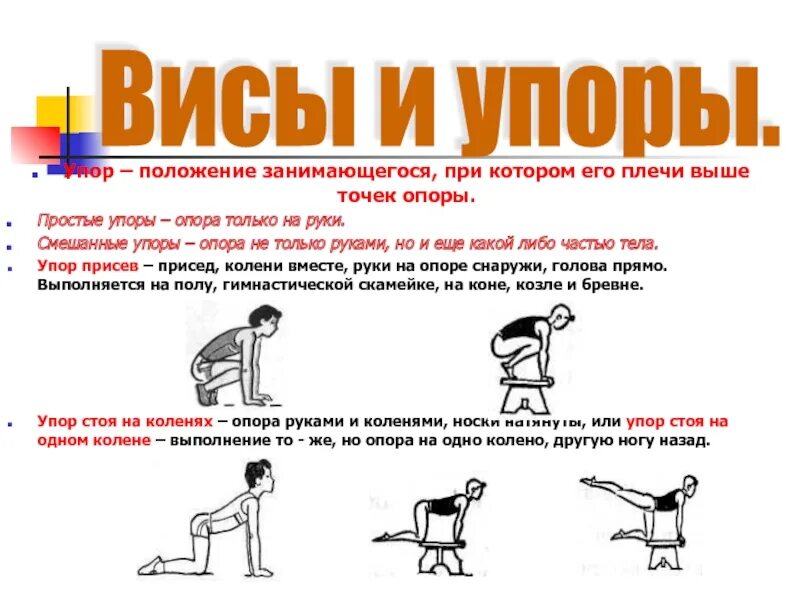 Положение упора. Упор присев. положение упор присев. положения в упорах. смешанные упоры.