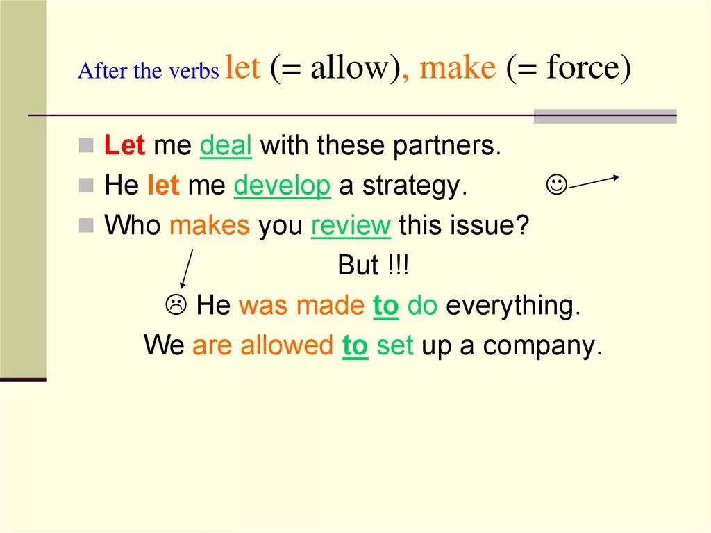 Allow to do or doing. Глагол allowed в английском языке. Let make правило. Let be allowed to правило. Глаголы после Let.