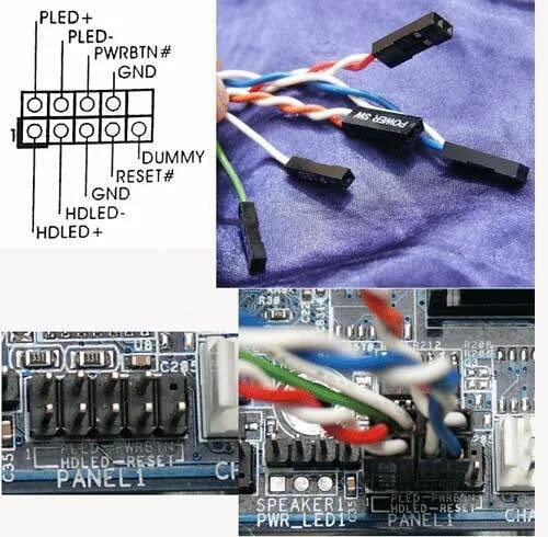 Как подключить переднюю панель компьютера. Разъем front panel материнской платы. схема подключения проводов к кнопке включения пк. схема подключения передней панели компьютера к материнской плате. как подключить panel материнскую плату.