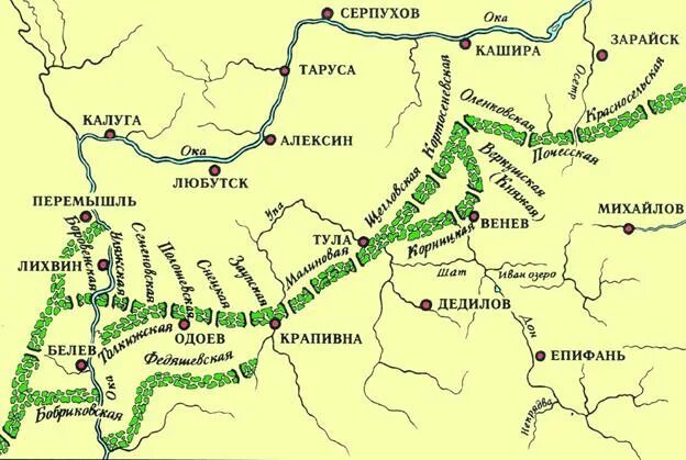 Тульская засечная черта 16 век. Засечная черта ивана грозного. Тульская засечная черта карта. Засечная черта 16 век. Засечная черта ивана грозного.