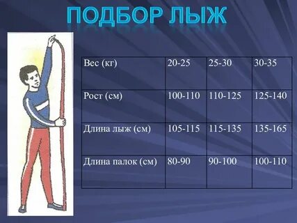 Лыжи по росту таблица взрослым