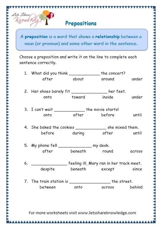 Choose suitable prepositions