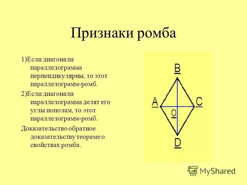 Свойства прямого ромба. Признаки ромба. Доказательство ромба. Св ва ромба. Свойства ромба.