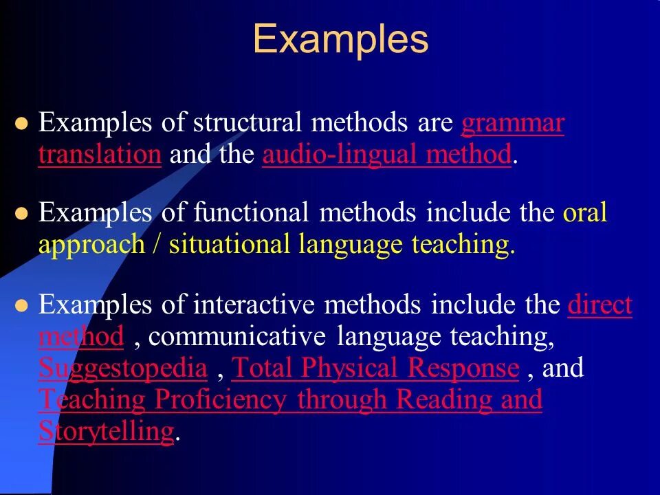 Methods including. Structural approach in teaching English. Methods of teaching Grammar. Situational language teaching method. Functional approach in teaching English.