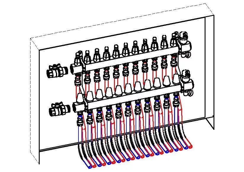 Отопление с водяным контуром теплого пола. Подключение теплых полов коллектор. Коллектор (гребенка на теплый пол) far. Гребёнка для отопления распределительный коллектор. Распределительная гребенка системы отопления ду 159.