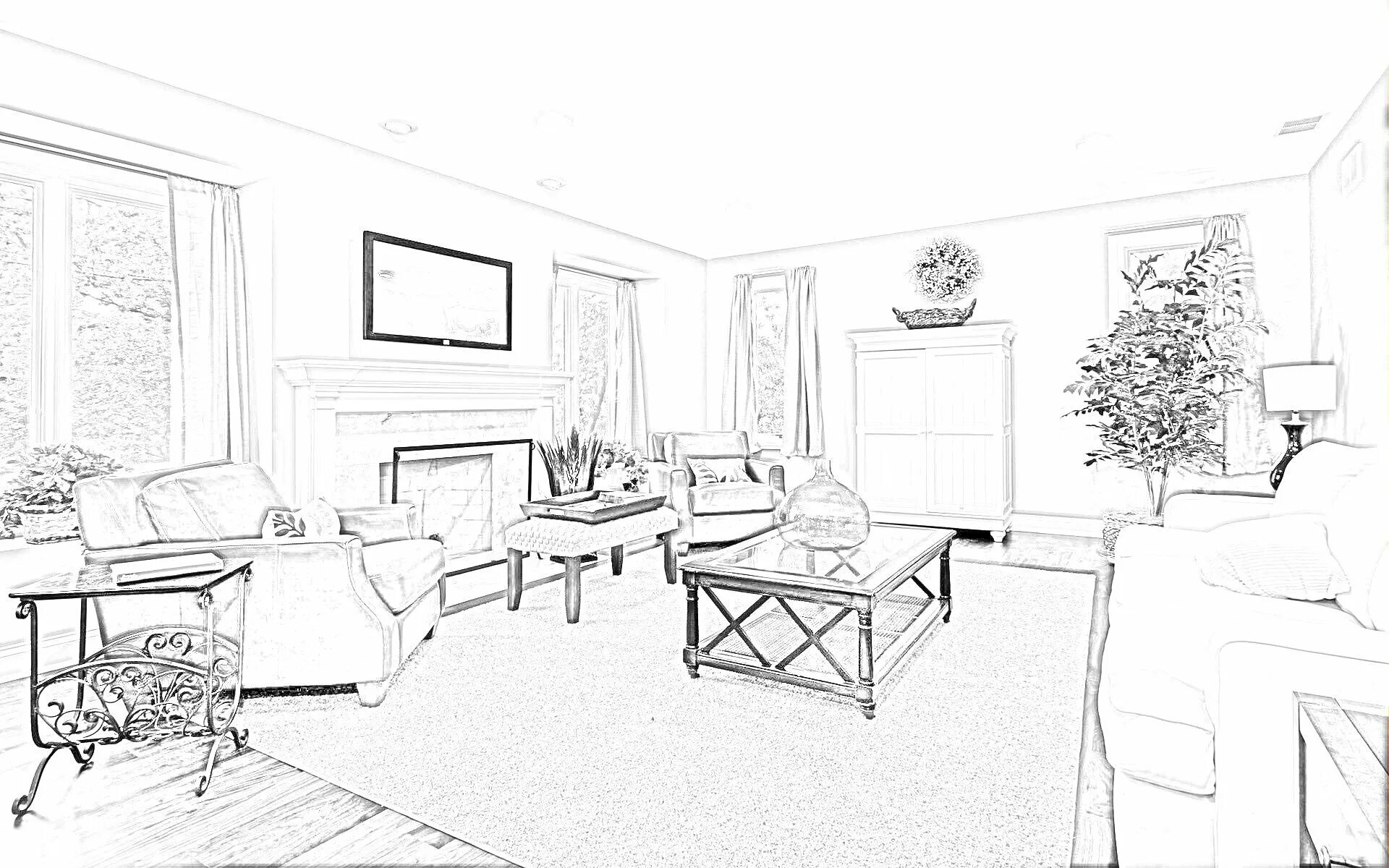 Интерьер спальни раскраска. Спальня раскраска. Комната черно белая рисунок. Детская комната раскраска. Эскиз интерьера.