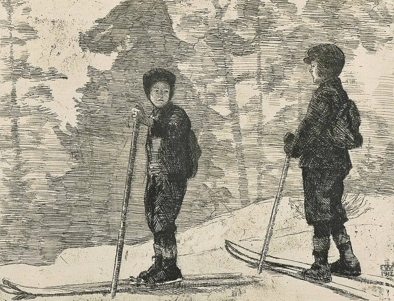 Картина лыжники. Мальчик на лыжах. Древние лыжники. Картина лыжи.