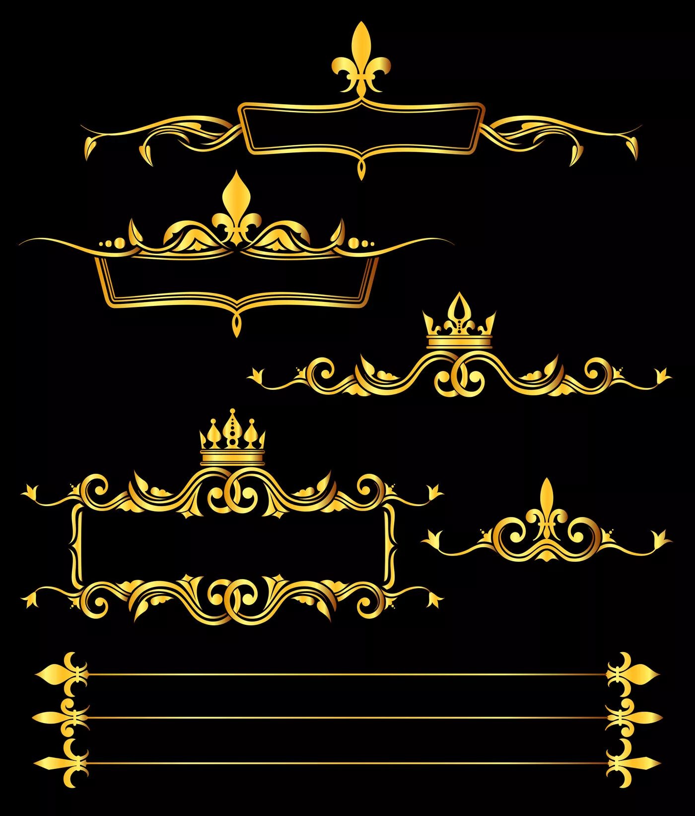 Царские векторные рамки. Черный фон с золотистыми узорами. Королевская рамка. Черно Золотая рамка.