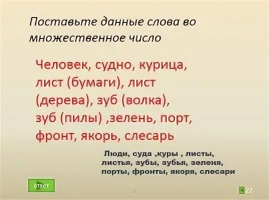 Лист множественное число. Множественное число слова человек. Лист дерева во множественном числе. Множественное число слова лист. Tree множественное число