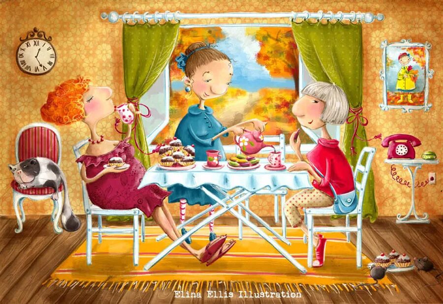 Застолье с детьми. Люди за праздничным столом. Добрые иллюстрации элины эллис. Семья за столом. Баба шанель спектакль в саранске.