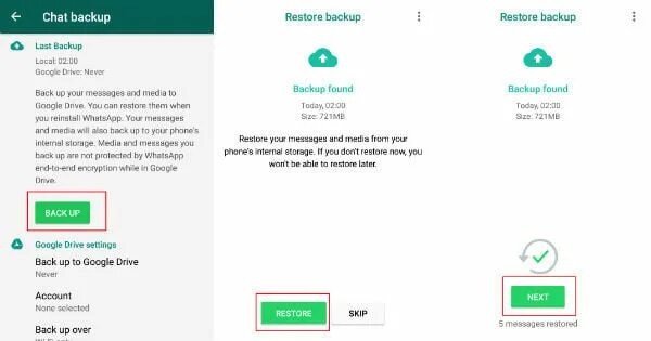 Как убрать резервное копирование в whatsapp. Whatsapp копирование 2025. restore как в банке записан. что означает skip restore whatsapp.