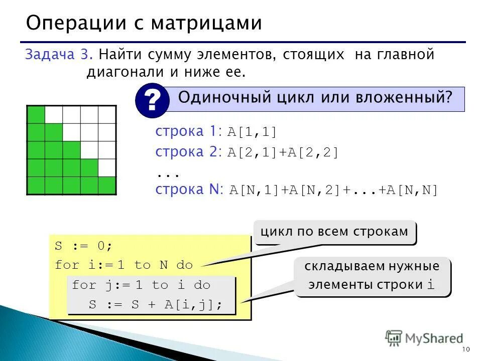 C главная диагональ