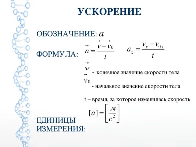 Определяющая формула скорости. Ускорение формула и единица измерения. Ускорение формула обозначение букв единицы измерения. Формула расчета ускорения. Формула для вычисления ускорения движения тела.