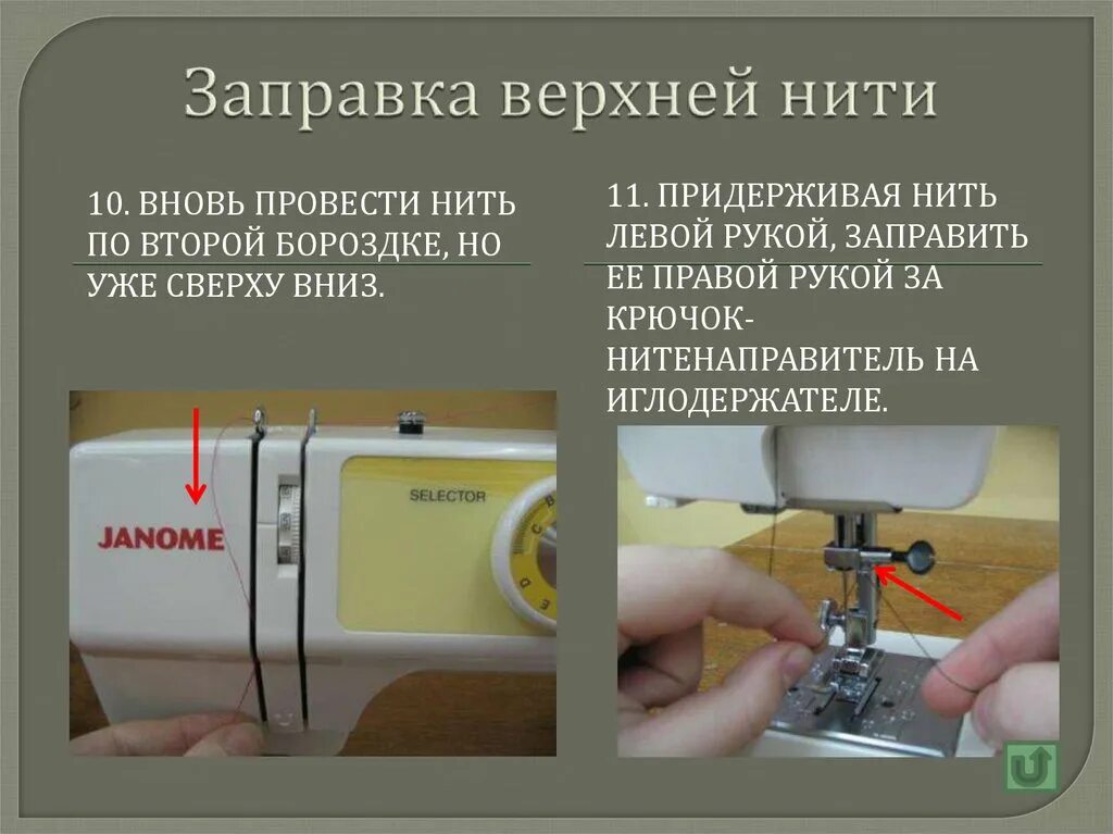 Заправка нитки в машинку. Швейная машинка Janome 523 заправка нити. Janome швейная машина как заправлять нитку. Заправка верхней и нижней нити. Заправка нити в швейной машине Janome.