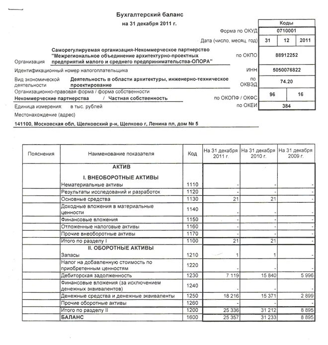 Бланк бухгалтерского отчета