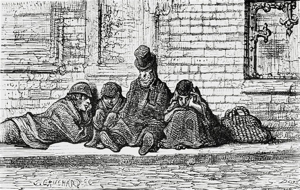 Четверо нищих краткое. Гравюра бедность. Гюстав Доре Лондон нищие. Нищие Графика. Англия 16 век бедность.