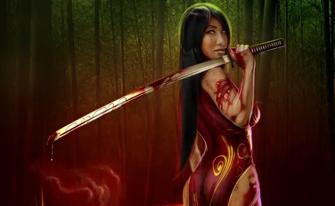 General 2880x1771 fantasy art sword fantasy girl wounds katana weapon black...