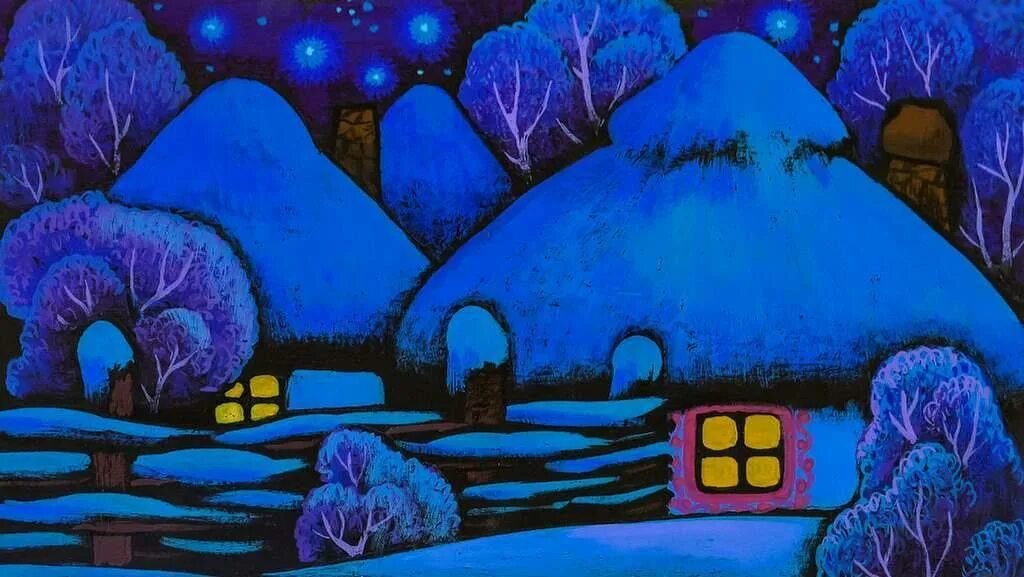 Русские народные сказки про ночь. Ночь перед Рождеством. Рисунок на тему ночь перед Рождеством. Рисунок к повести ночь перед Рождеством. Декорации для сказки ночь перед Рождеством.