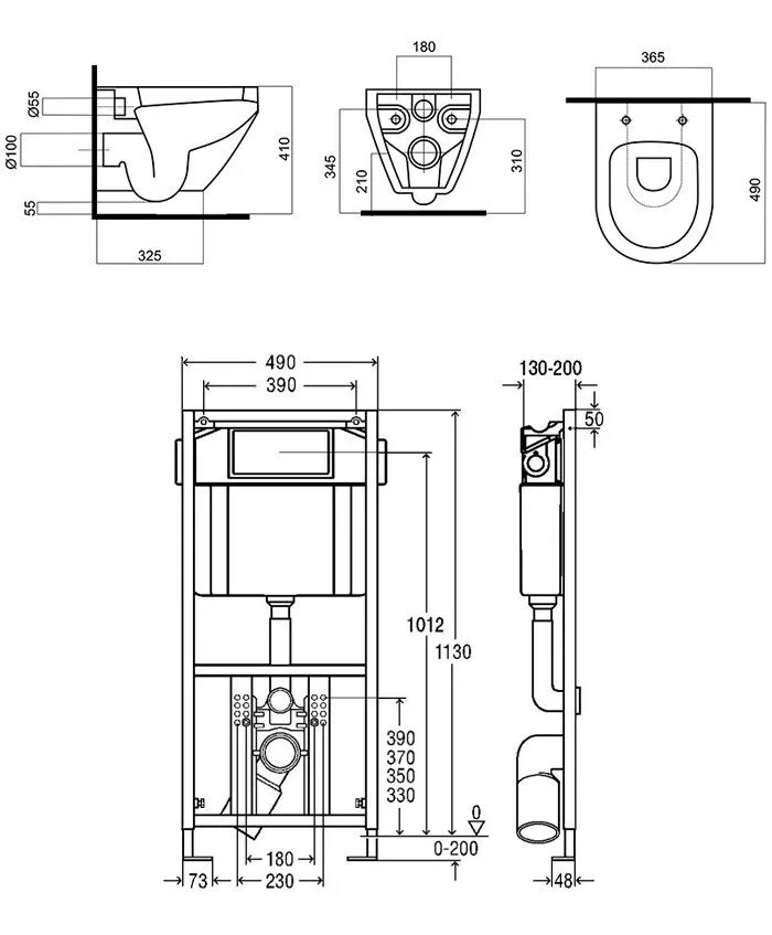 Размеры подвесного унитаза с инсталляцией