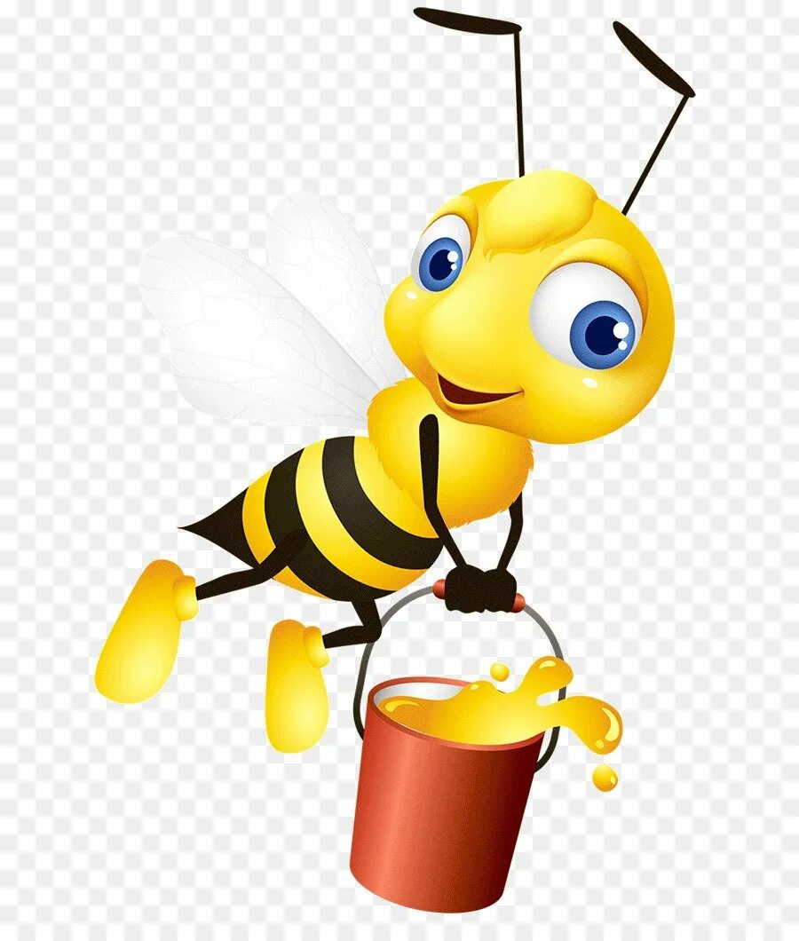 Нектар рисунок. Пчелка с ведром. Пчела с ведром. Пчела на прозрачном фоне. Мультяшные пчелки.