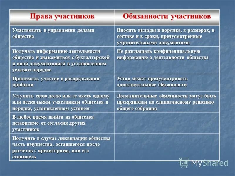 Обязанности участников ооо