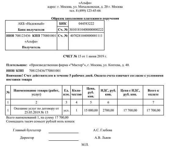 Форма счета 2021