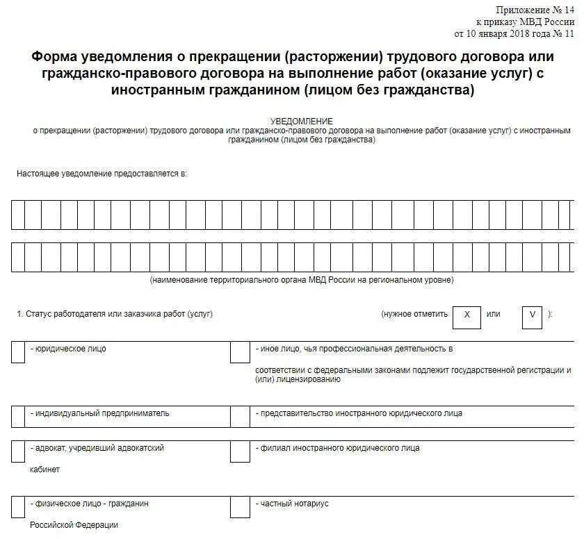 Уведомление трудовой договор с иностранным гражданином образец 2022. Образец трудового договора 2021 иностранным гражданином уведомление. Образец заполнения уведомления о расторжении трудового договора. Уведомление о расторжении трудового договора с иностранным.