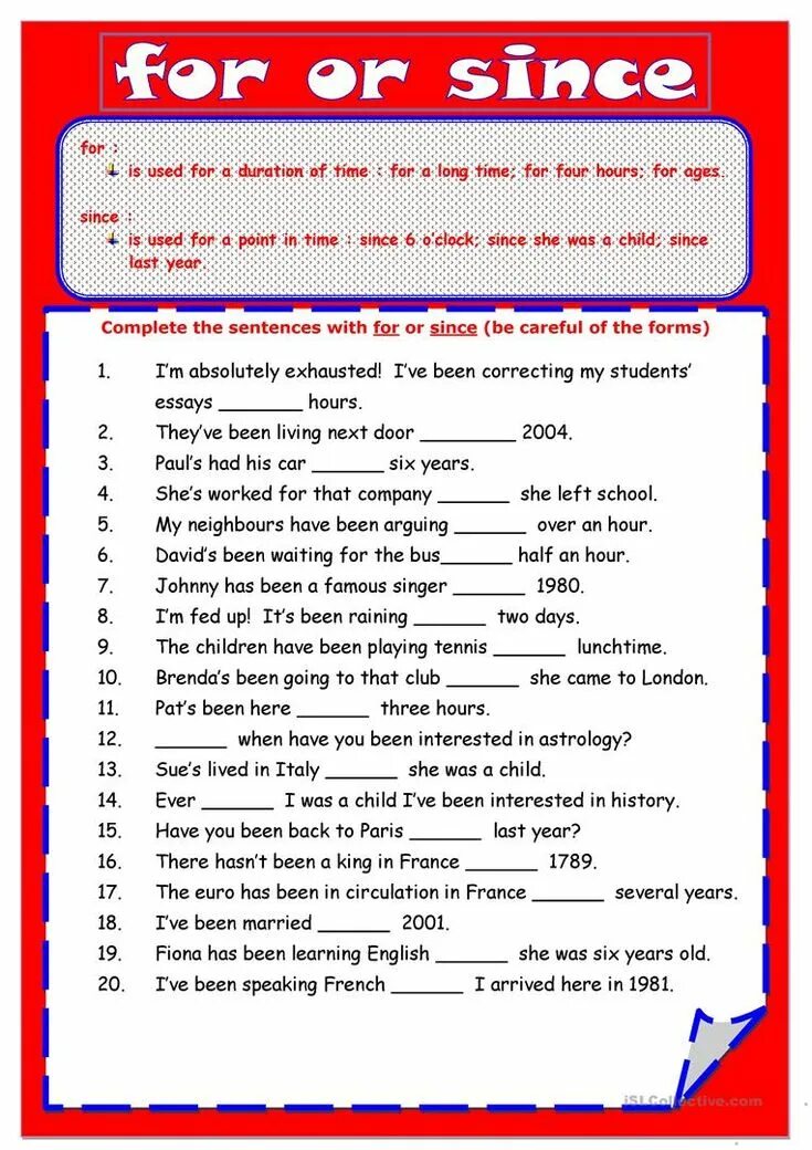 Since for упражнения. Грамматика for since. Present perfect упражнения Worksheets. Present perfect Continuous упражнения Worksheets. Past continuous present perfect continuous worksheets