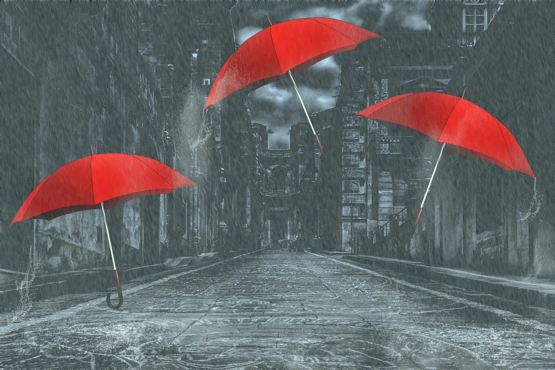 Зонтик под дождем. Дождливый день. Красный зонтик. Зонт под дождем.
