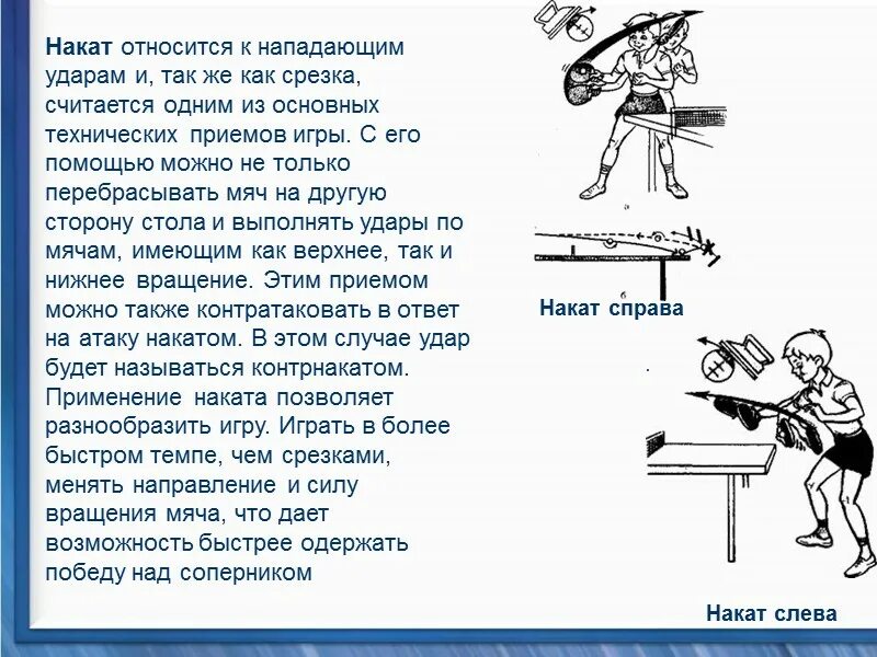 Слово накат. Техника выполнения наката справа в настольном теннисе. Техника ударов в настольном теннисе. Приём подачи в настольном теннисе. Основные удары в настольном теннисе.