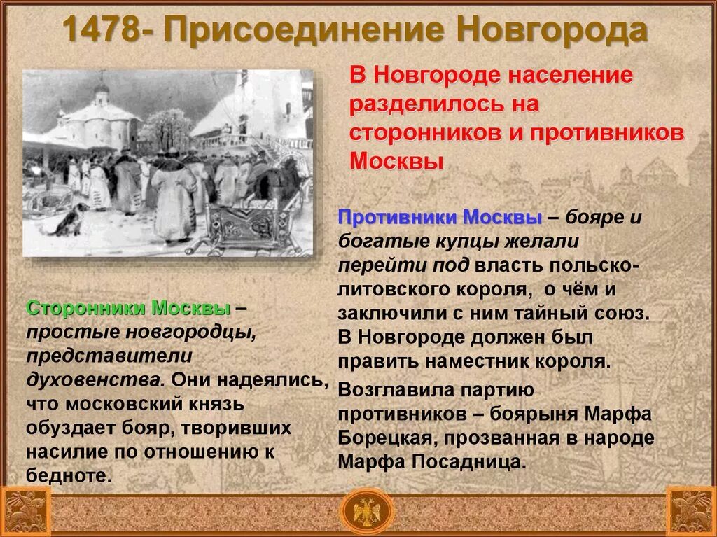 Присоединение Новгорода к московскому княжеству 1478. 1478г присоединение Новгорода кратко. Присоединение новгорода к московскому государству век