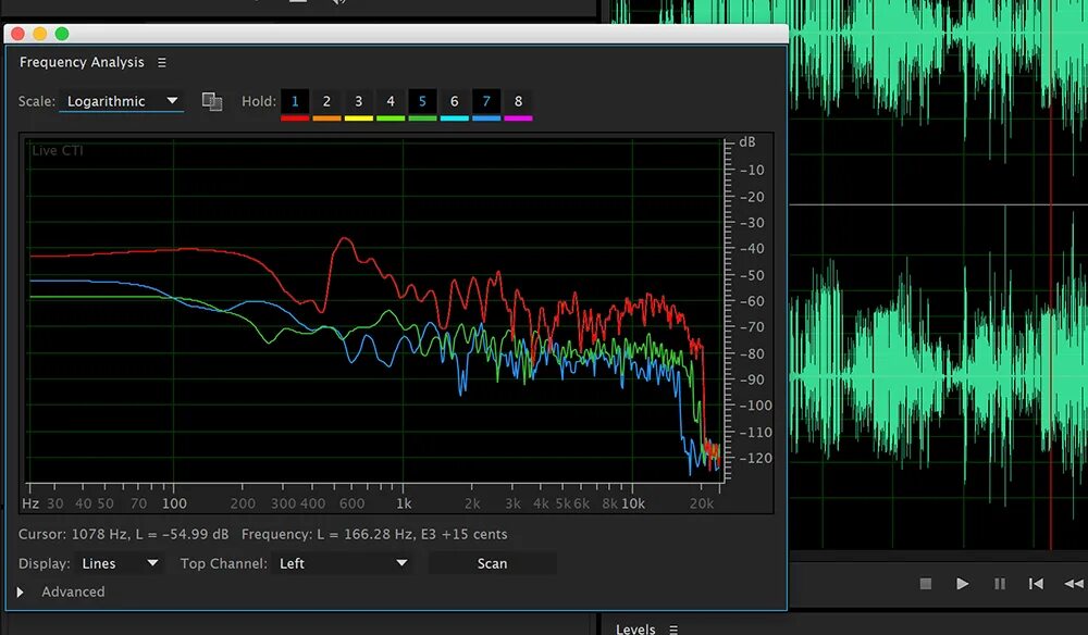 Frequency analysis. Спектр в аудишн. frequency analyzer. adobe audition спектр частот.