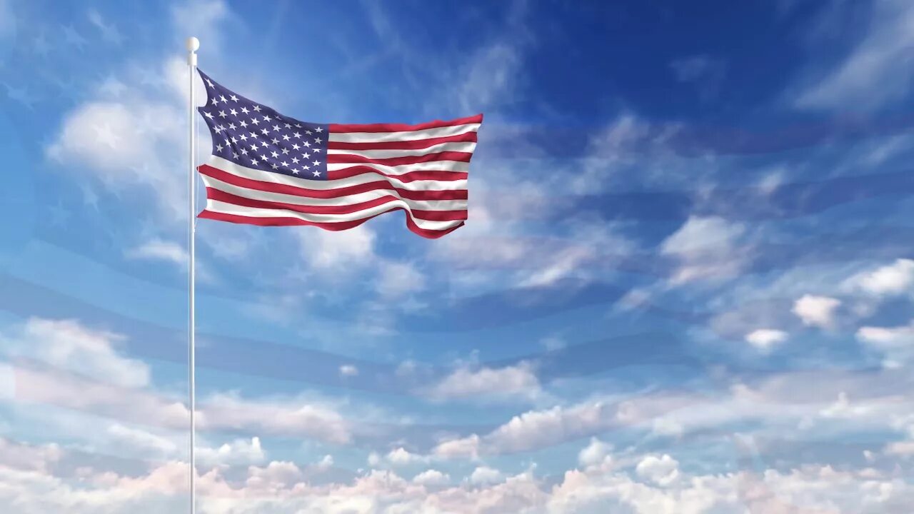 Футаж США. USA панорама с флагом. Американский флаг на небе. Американский флаг на чистом небе.